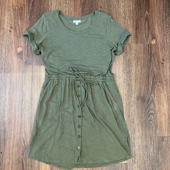 olive green dress petite Petite Emery Long Satin Long Sleeve Collared Dress Olive / 8P main image 1